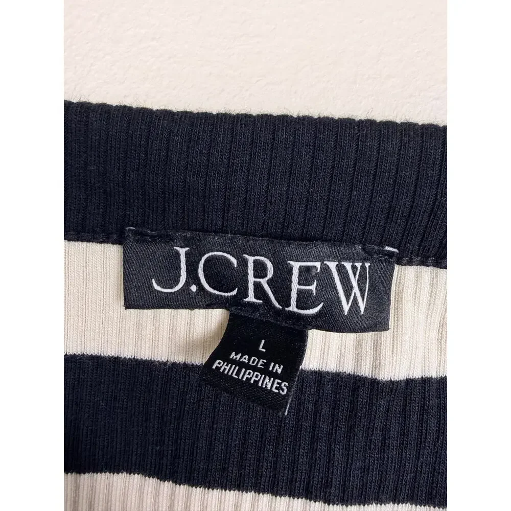 J.Crew Black White Striped Ribbed Square Neck Tank Top Large